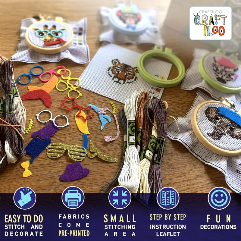 CRAFTILOO Safari Animals Cross Stitch Kits for Beginners. 5 Stamped Cross Stitch Kits for Kids.Needlepoint Kits for Beginners. Embroidery Kit for Kids. Crossstitch Kit for Beginners. Girls Cross Stitch kit - Image 2